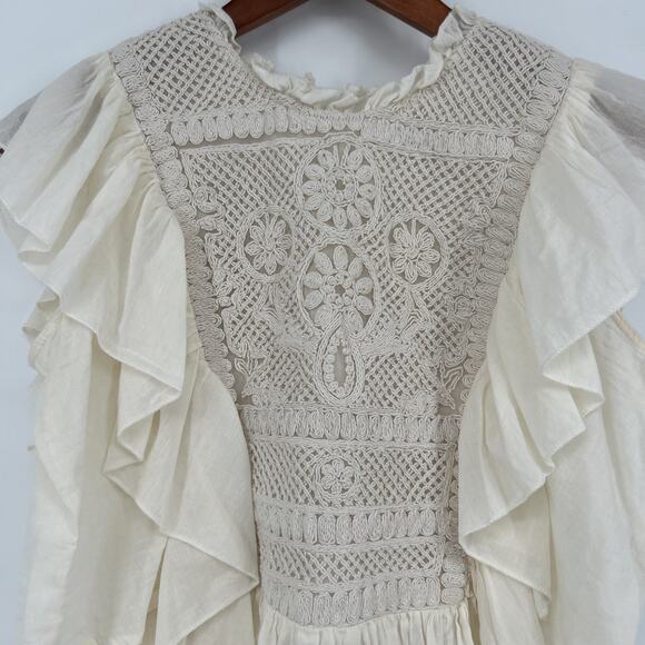 Joie Embroidered Blouse Womens M Ivory Ruffle Romantic Cottagecore Peasant Top - Picture 2 of 10